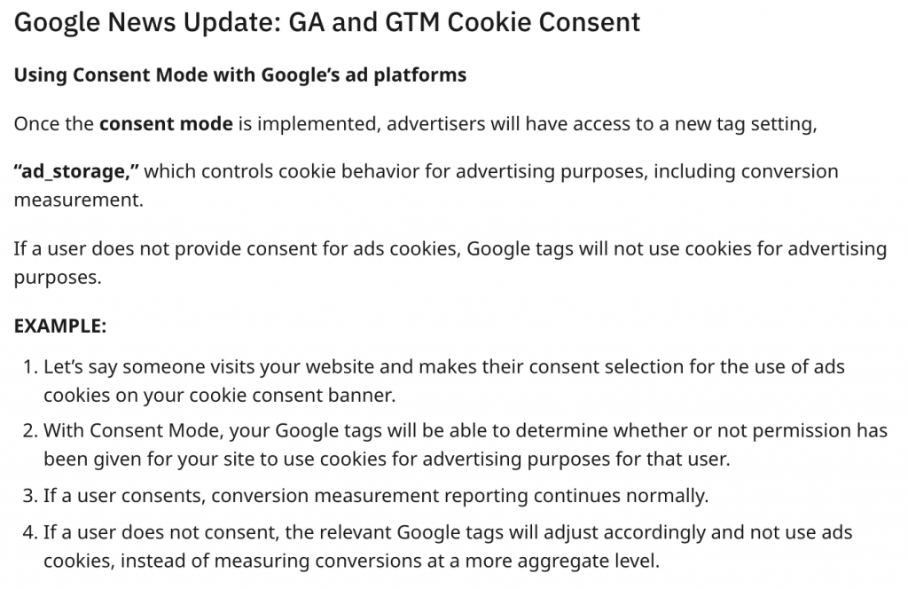 Google News Update: GA and GTM Cookie Consent